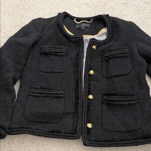J. Crew Black Tweed Boxy Blazer with Gold Buttons